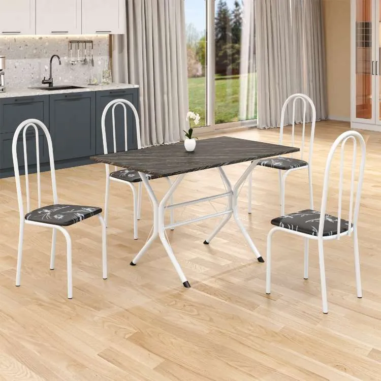 Conjunto Mesa Ubatuba Martelado Tmp MDP Indiana Preto 100x60 com 4Cds Martelado.PretoTeixeira — Mesa 100x60 Tmp MDP 4C - Branco/Preto