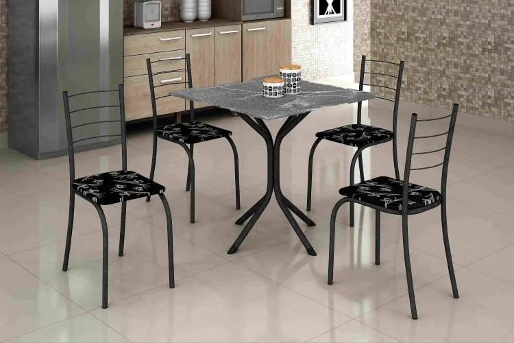 Conjunto Mesa Rio 70x70 Marrom Tmp Ardososia Quadrado Off White com 4 Cds Marrom Creme Teixeira — Mesa Rio Tmp Granito 70x70 Martelado/Preto