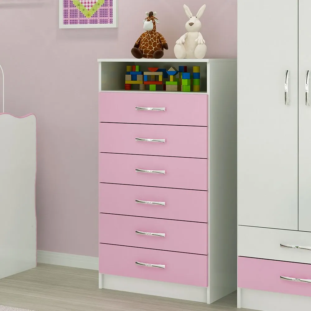 Comoda Itaperuna.Buzios 6G AS Moveis — Branco/Rosa