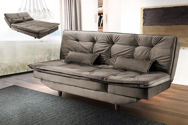 Sofa Cama Gold 3Lgs 3 Estagios Veludo Suede Azul 2308B Luxury — Veludo Suede Cinza - 2303A