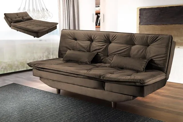 Sofa Cama Gold 3Lgs 3 Estagios Veludo Suede Azul 2308B Luxury — Veludo Suede Marrom - 2263A