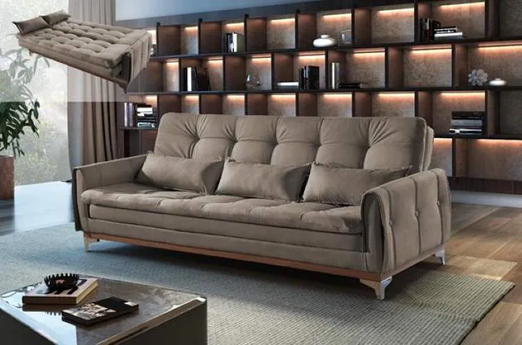 Sofa Cama Kairos 3Lgs 2 Estagios Veludo Suede Azul 2308B Luxury — Veludo Suede Capuccino - 2211A