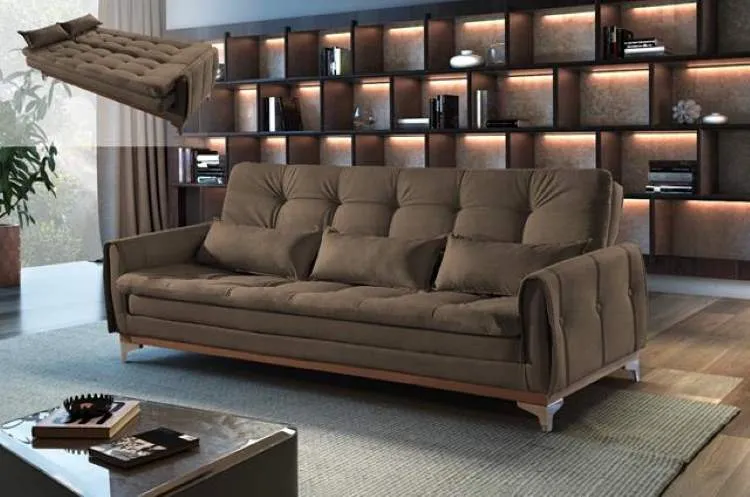 Sofa Cama Kairos 3Lgs 2 Estagios Veludo Suede Azul 2308B Luxury — Veludo Suede Marrom - 2263B