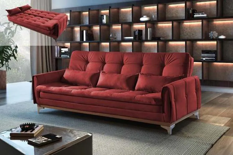 Sofa Cama Kairos 3Lgs 2 Estagios Veludo Suede Azul 2308B Luxury — Veludo Suede Vinho - 2226B