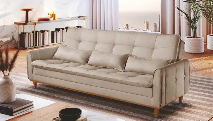 Sofa Cama Kairos 3Lgs 2 Estagios Veludo Suede Azul 2308B Luxury — Veludo Suede Bege - 2269A