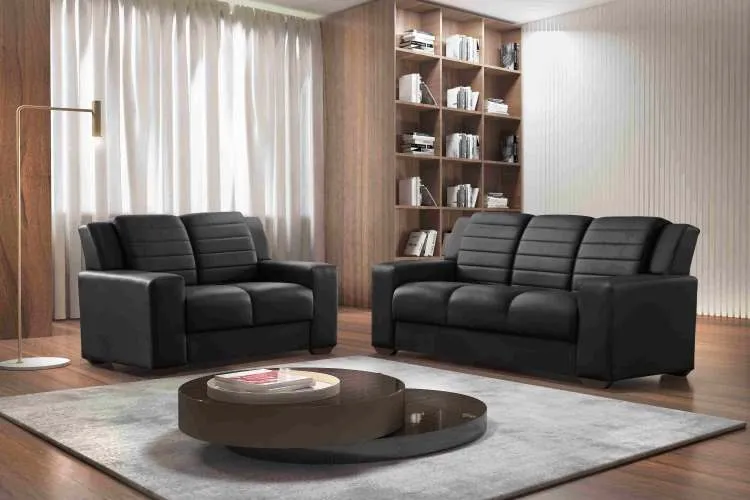 Conj Estofado 270 2x3Lg Courvin Areia Rondomoveis — Couvin - Amsterdã Preto