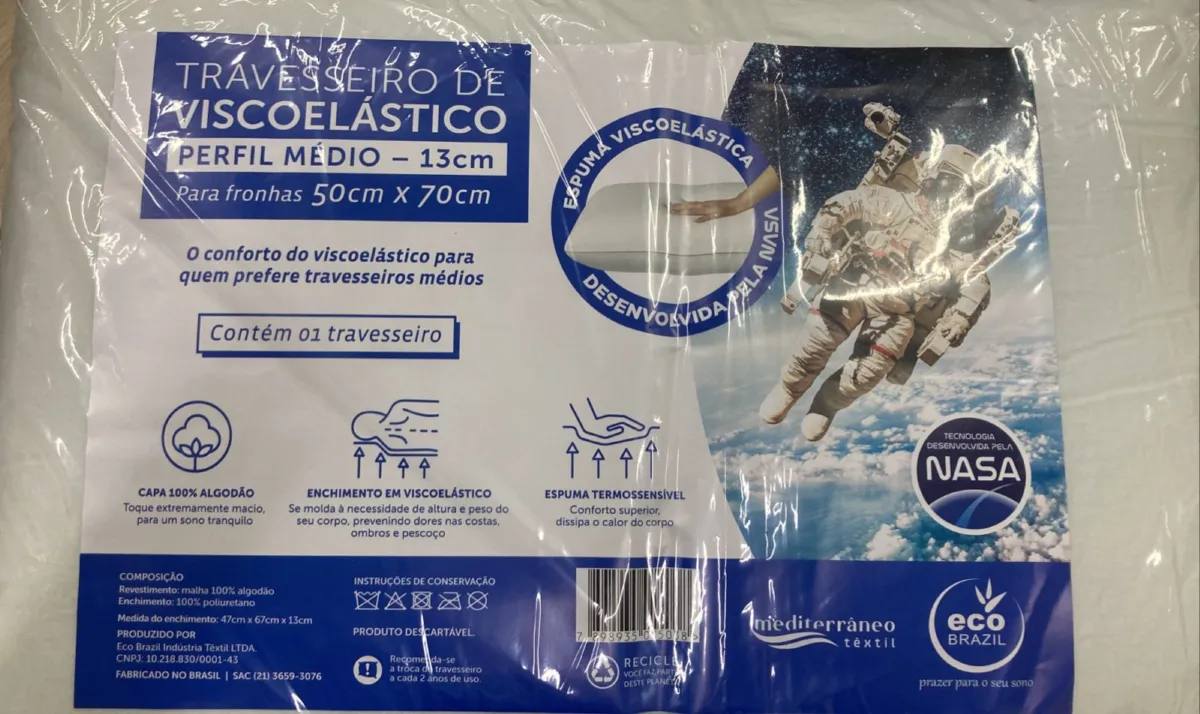 Travesseiro Visco Nasa Viscoelastico Perfil Medio 50x70 Eco Brasil — Branco