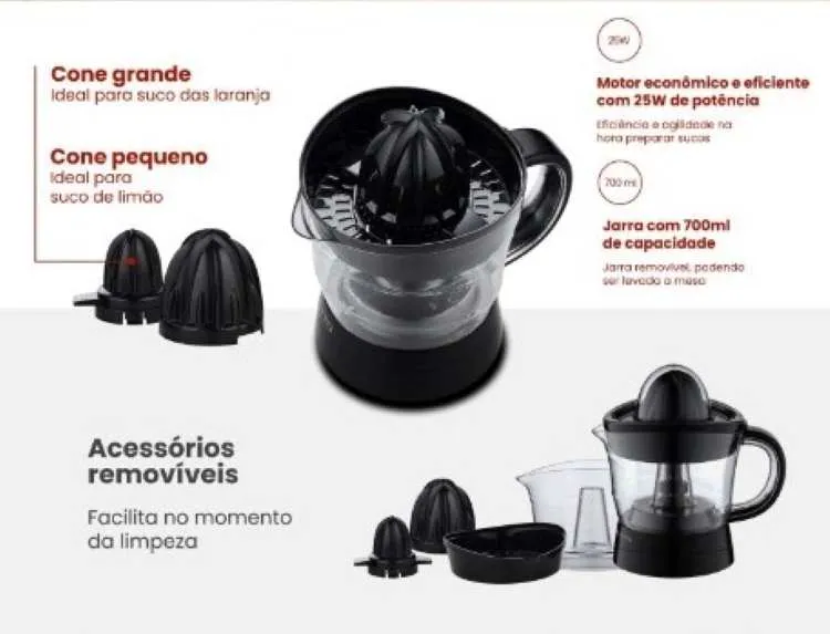 Espremedor de Frutas AEDF011 01 700ml 25W 127v Preto Agratto — Espremedor de Frutas - Preto