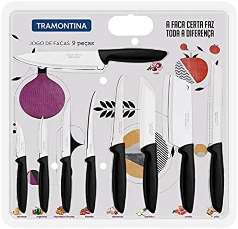 Jogo de Facas Inox 9 Pecas Plenus Premium Preto Tramontina