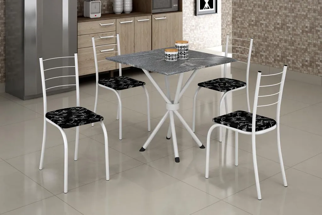 Conjunto Mesa Rio 70x70 Marrom Tmp Ardososia Quadrado Off White com 4 Cds Marrom Creme Teixeira — Mesda Rio 70x70 Branco/Preto