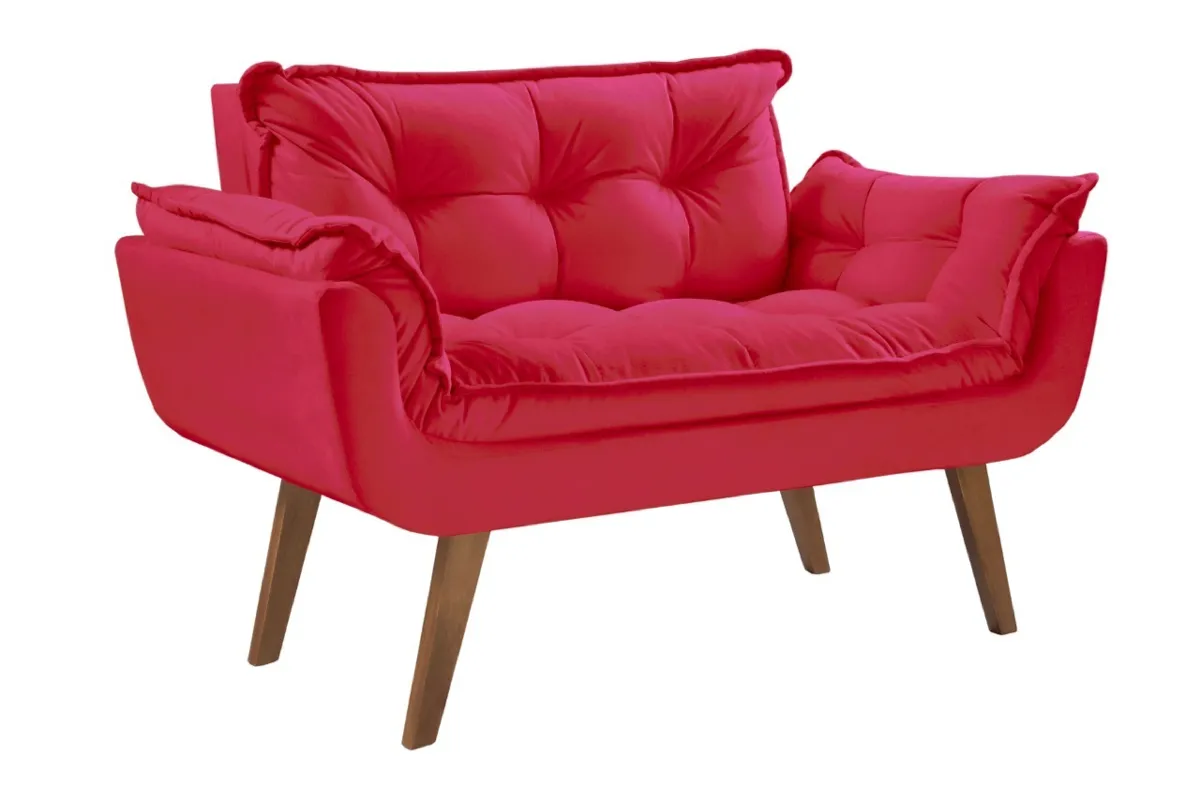 Poltrona Namoradeira Opalla Veludo Suede Amarelo Shalom — Veludo Suede - Vermelho