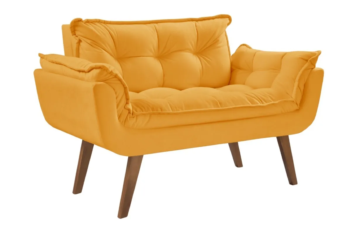 Poltrona Namoradeira Opalla Veludo Suede Amarelo Shalom — Veludo Suede - Amarelo