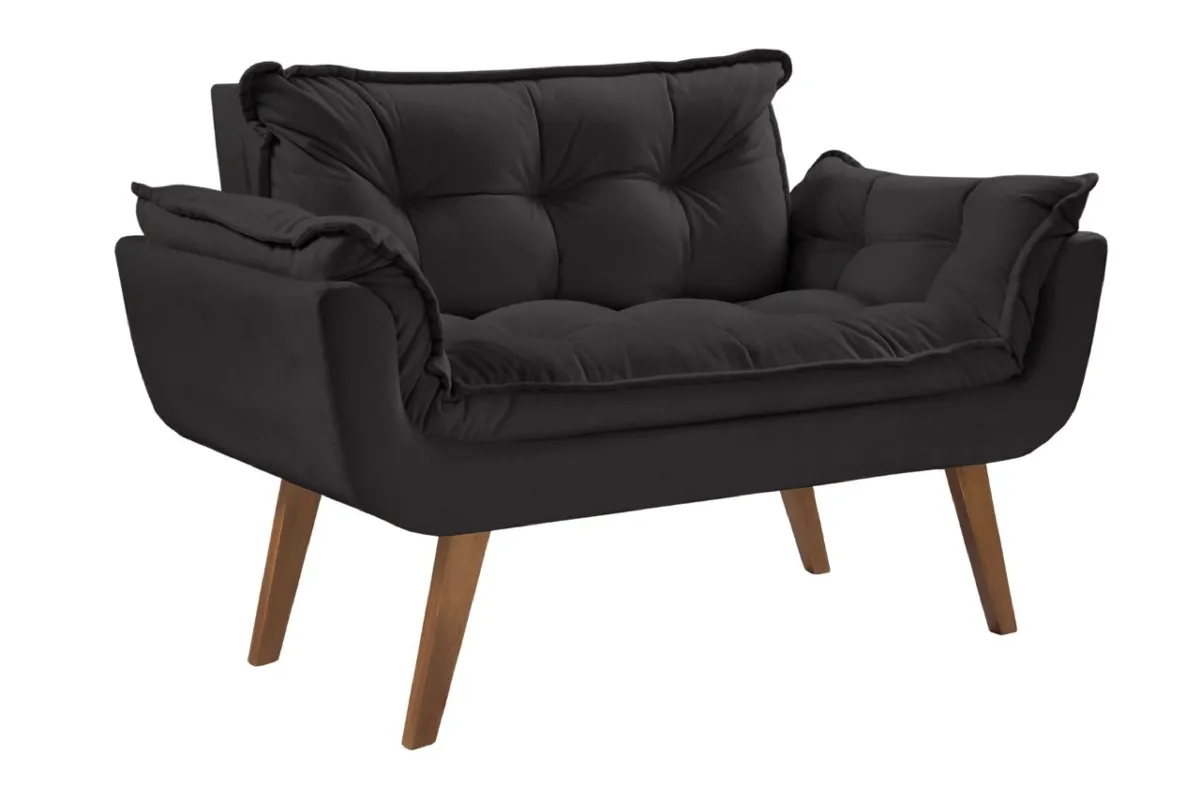 Poltrona Namoradeira Opalla Veludo Suede Amarelo Shalom — Veludo Suede - Preto