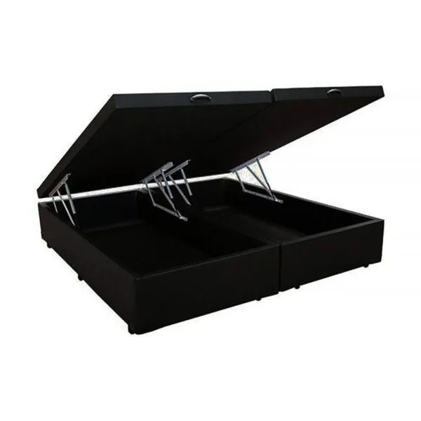 Base Bau Casal Bipartida 2x69x188x40 Corino Bege SR Movelaria — Base Bau Casal Bipartida - Corino Preto