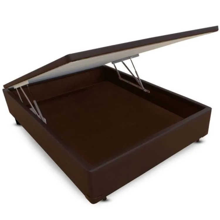 Base Bau Casal 138x188x40 Corino Bege SR Movelaria — Bau Casal - Corino Marrom