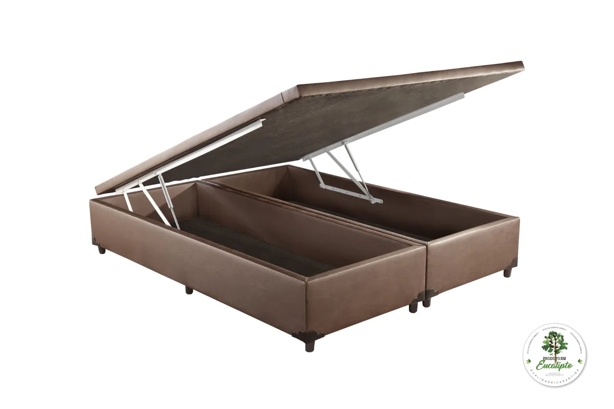 Base Bau King Bipartida 2x 96x203x40 Corino Bege SR Movelaria — Corino Marrom