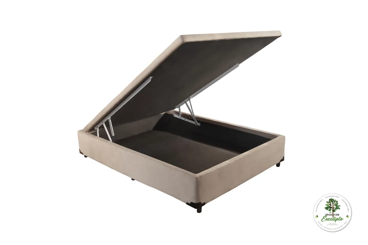 Base Bau Casal 138x188x40 Corino Bege SR Movelaria — Bau Casal - Corino Bege