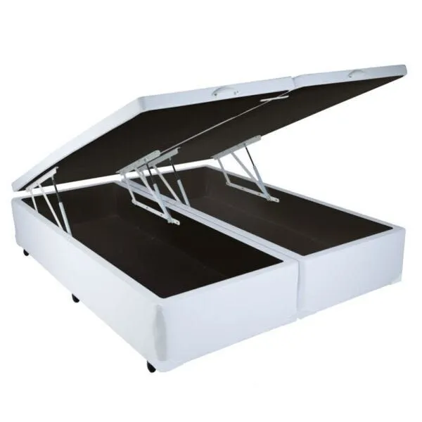 Base Bau Casal Bipartida 2x69x188x40 Corino Bege SR Movelaria — Bau Casal Bipartida - Corino Branco