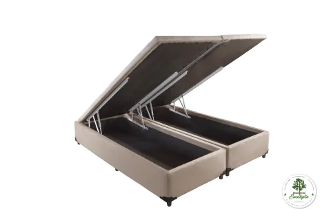 Base Bau Casal Bipartida 2x69x188x40 Corino Bege SR Movelaria