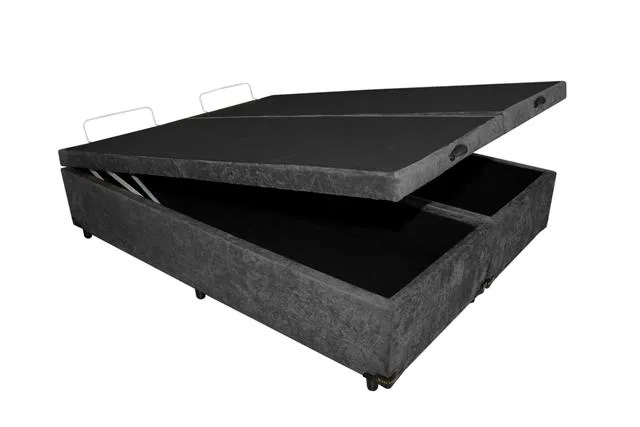 Base Bau King Bipartida 2x 96x203x40 Corino Bege SR Movelaria — Suede Preto