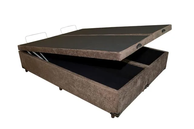 Base Bau Queen Bipartida 2x 79x198x40 Corino Bege SR Movelaria — Báu Queen Bipartida - Suede Marrom