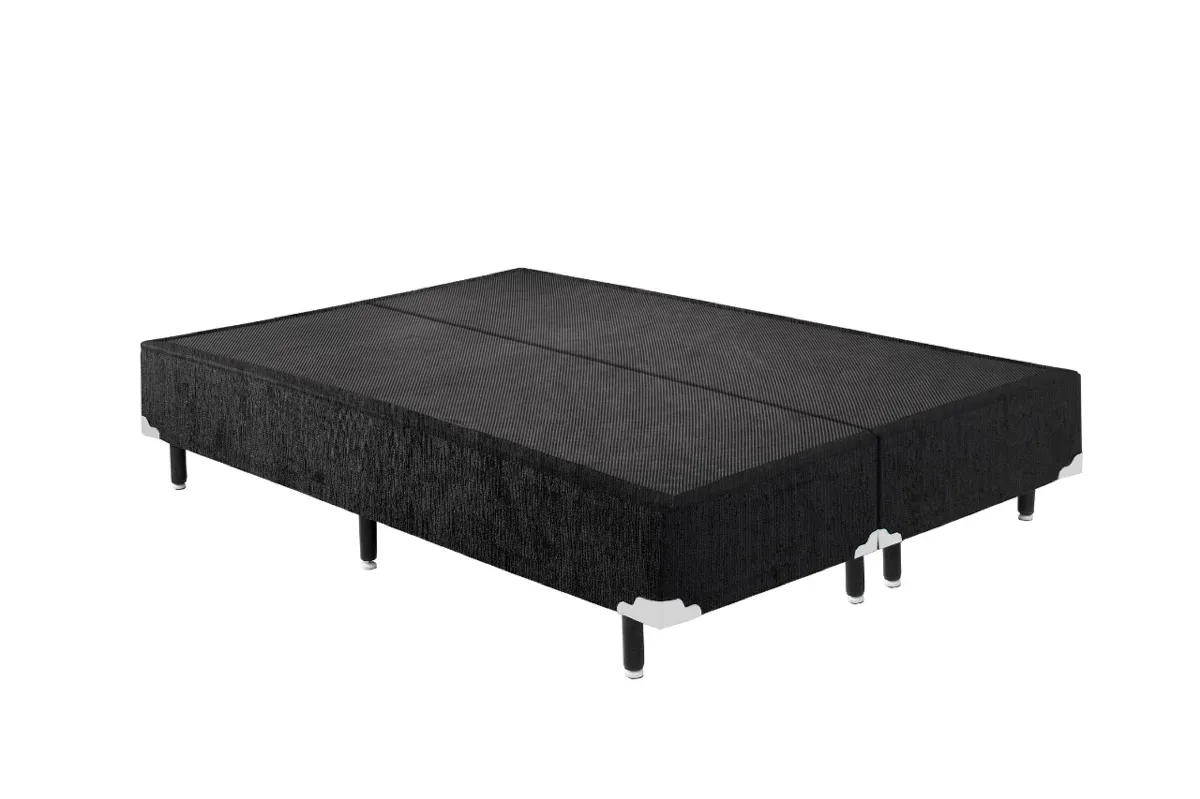 Base Casal Bipartida 2x69x188x40 Corino Bege SR Movelaria — Base Casal Bipartida Suede Preto