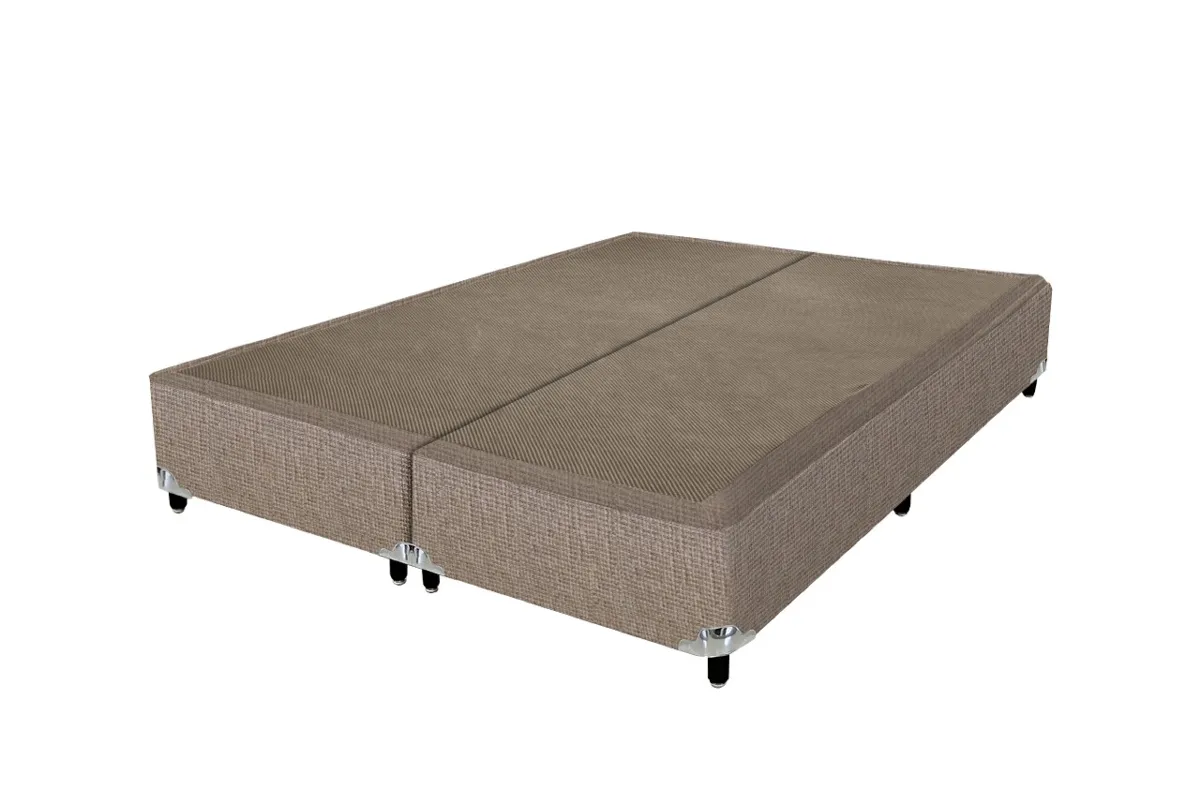 Base King Bipartida 2x96x203x38 Corino Bege SR Movelaria — Base King - Suede Marrom