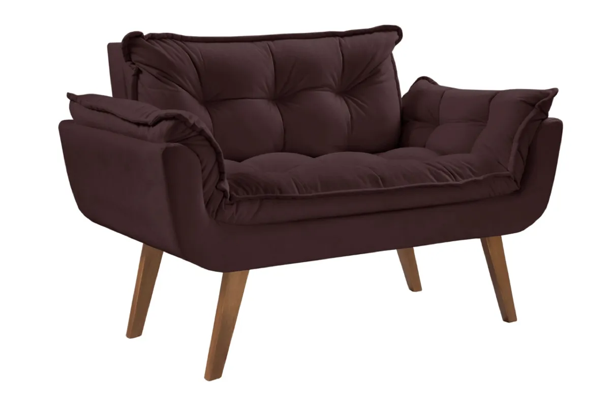 Poltrona Namoradeira Opalla Veludo Suede Capuccino Shalom — Veludo Suede - Marrom