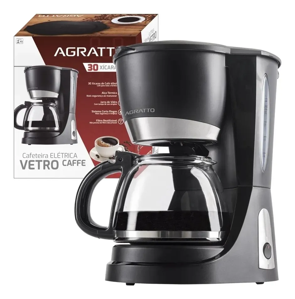Cafeteira Eletrica Vetro Caffe 30X CEV30 01 127V Agratto — Preto