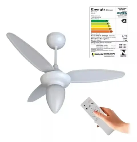 Ventilador Teto Wind Inverter3 Pas BR Controle Remoto Bivolt Branco Ventisol