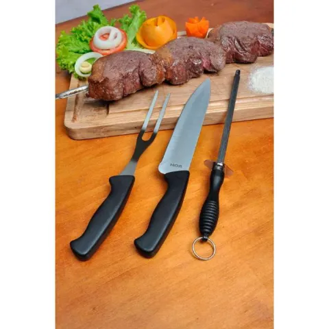 Conjunto Assador Churrasco Inox 3Pcs Metalurgica Mor