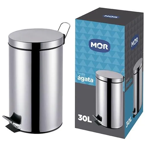Lixeira Agata com Pedal 12Litros Inox Metalurgica Mor — Lixeira Agata 30 Litros - Inox