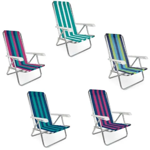 Cadeira de Praia Reclinavel 4 Posicoes Aluminio Cores Sortidas Metalurgica Mor