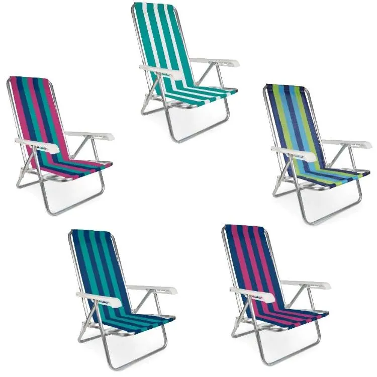 Cadeira de Praia Reclinavel 4 Posicoes Aluminio Cores Sortidas Metalurgica Mor — Cadeira Reclinavel 4 Pos - Cores Sortidas