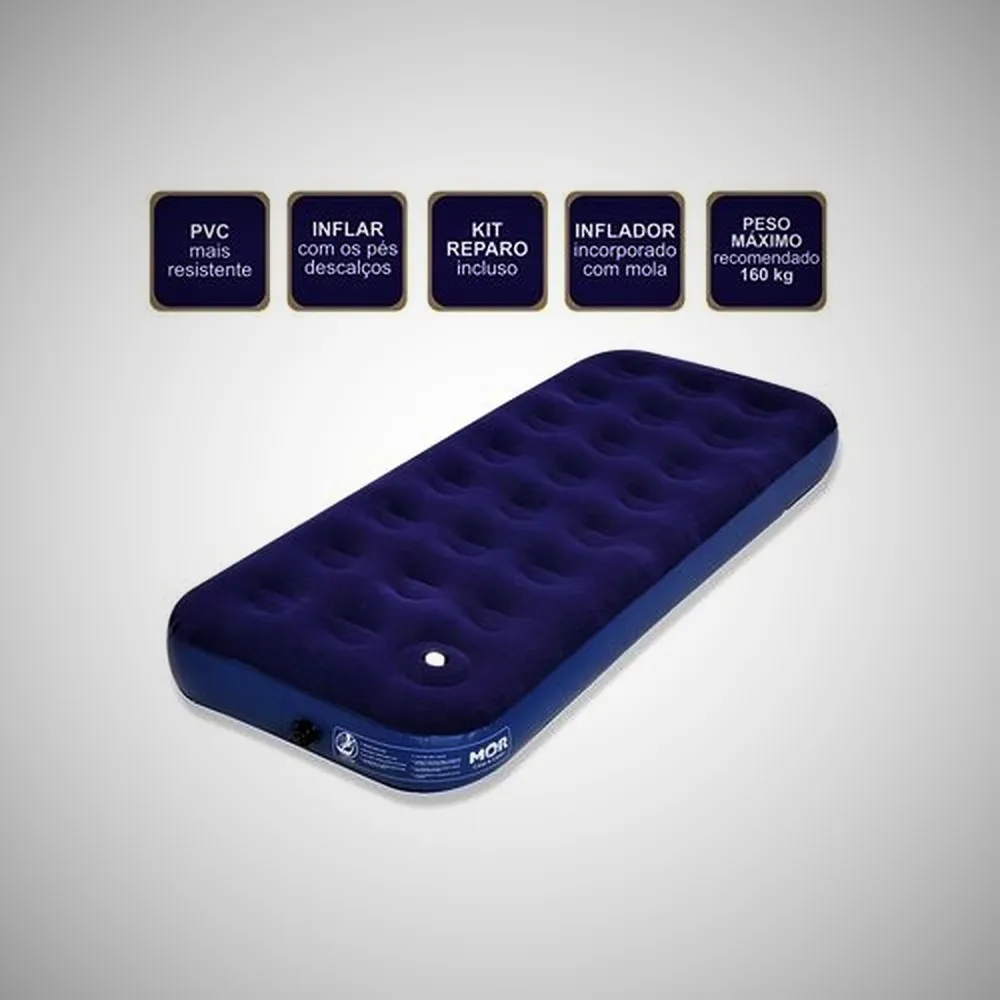 Colchao Casal Multiuso com Inflador Azul Metalurgica Mor — Colchao Solteiro Inflavel Azul