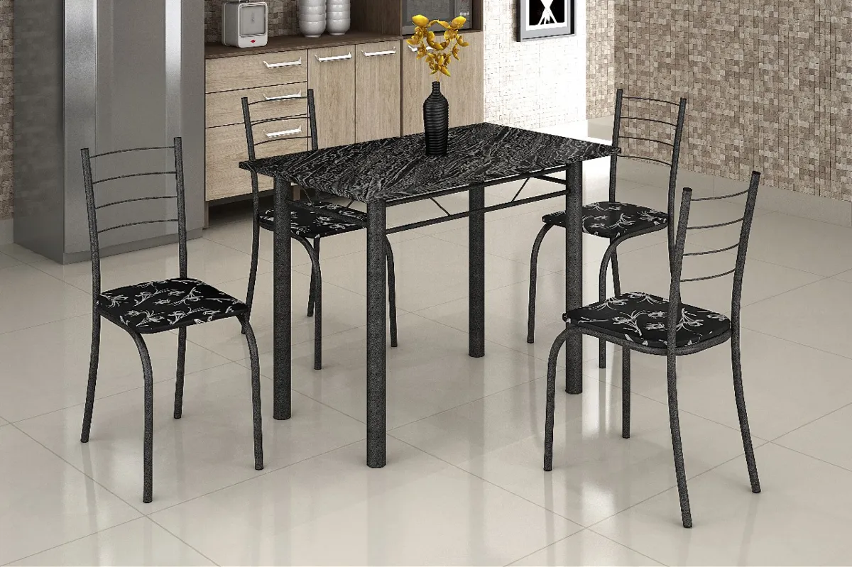 Conjunto Mesa Rio 100x60 Marrom Tmp Ardosia Off White e 4 Cadeiras Rio Marrom Assento Off White Teixeira — Mesa Rio 100x60 Cinza/Preto