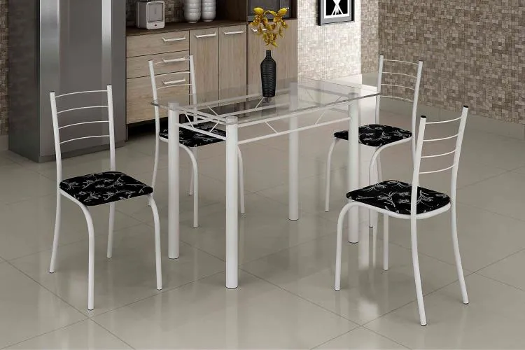 Conjunto Mesa Rio 100x60 Marrom Tmp Vidro com 4 Cds Marrom.Creme Teixeira — Mesa Rio 100x60 - Preto/Branco