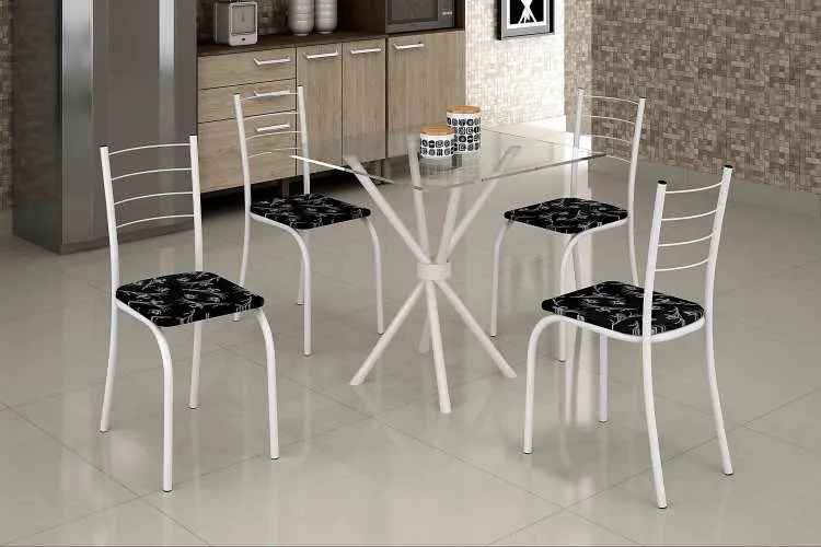 Conjunto Mesa Rio 70x70 MarromTmp Vidro Quadrado com 4Cds Marrom.Creme Teixeira — Mesa Rio 70x70 - Preto/Branco