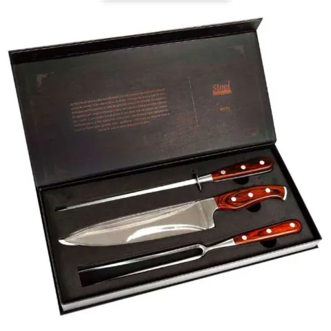 Conjunto 3 Pecas Faca Garfo e Chaira Inox Metalurgica Mor