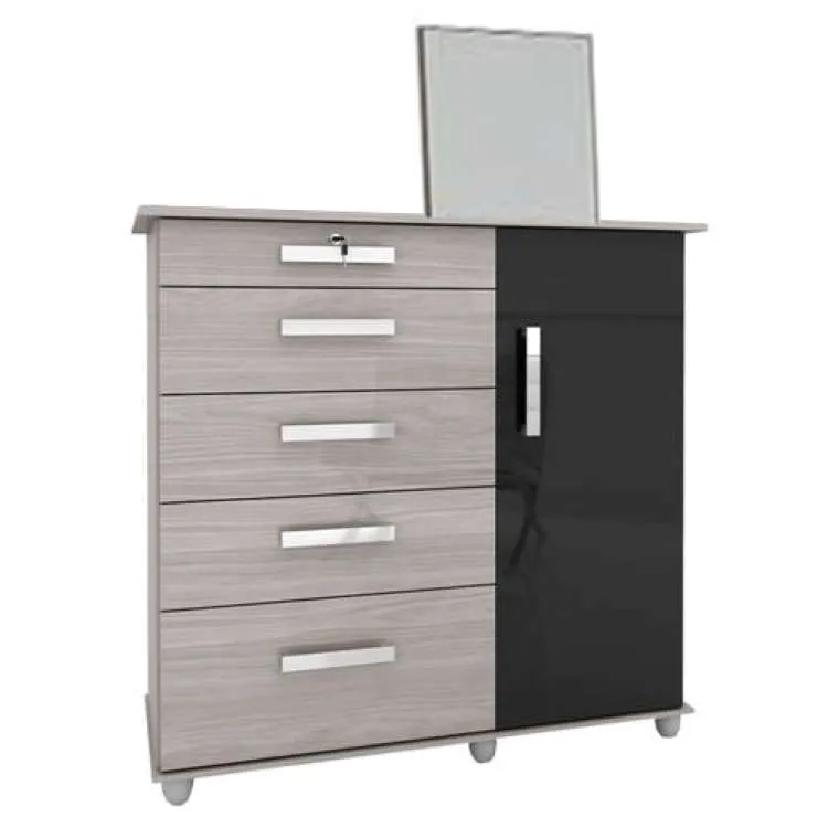 Comoda Savana New 5G1P MiraRack — Carvalho Gloss/Preto