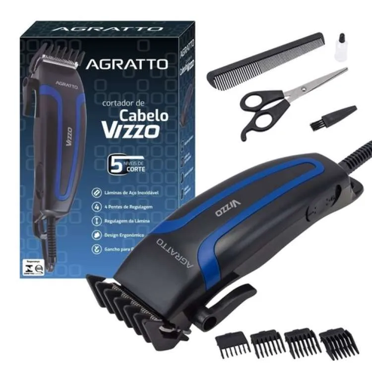 Cortador de Cabelos Vizzo 10W 127V Preto Agratto — Cortador de Cabelos Vizzo