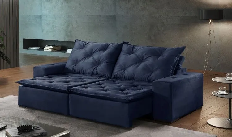 Sofa Retratil Reclinavel Jeriba 250 Azul 2699.10 Innove — Sofa Jeriba 250 Veludo Azul 2699/10
