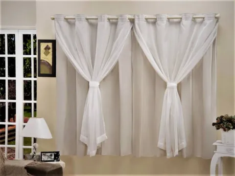 Cortina BlackOut com Voil 200x180 Palha 795 Dianneli