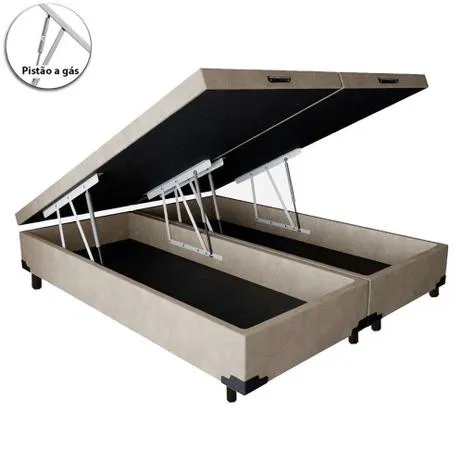 Base Bau King Bipartida 2x 96x203x40 Corino Bege SR Movelaria — Suede Bege