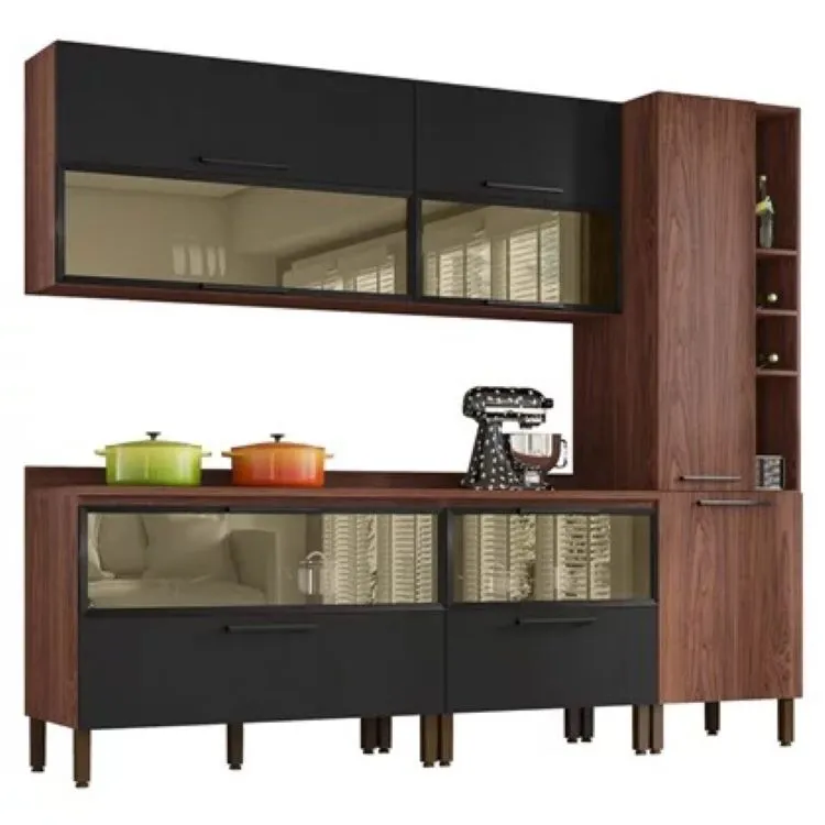Arm Barc 1V1N 800 VivConcept Nogueira.Black Kits Parana — Cozinha VivConcep Ilustraçao Nog/Black