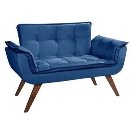 Poltrona Namoradeira Opalla Veludo Suede Amarelo Shalom — Veludo Suede - Azul Marinho
