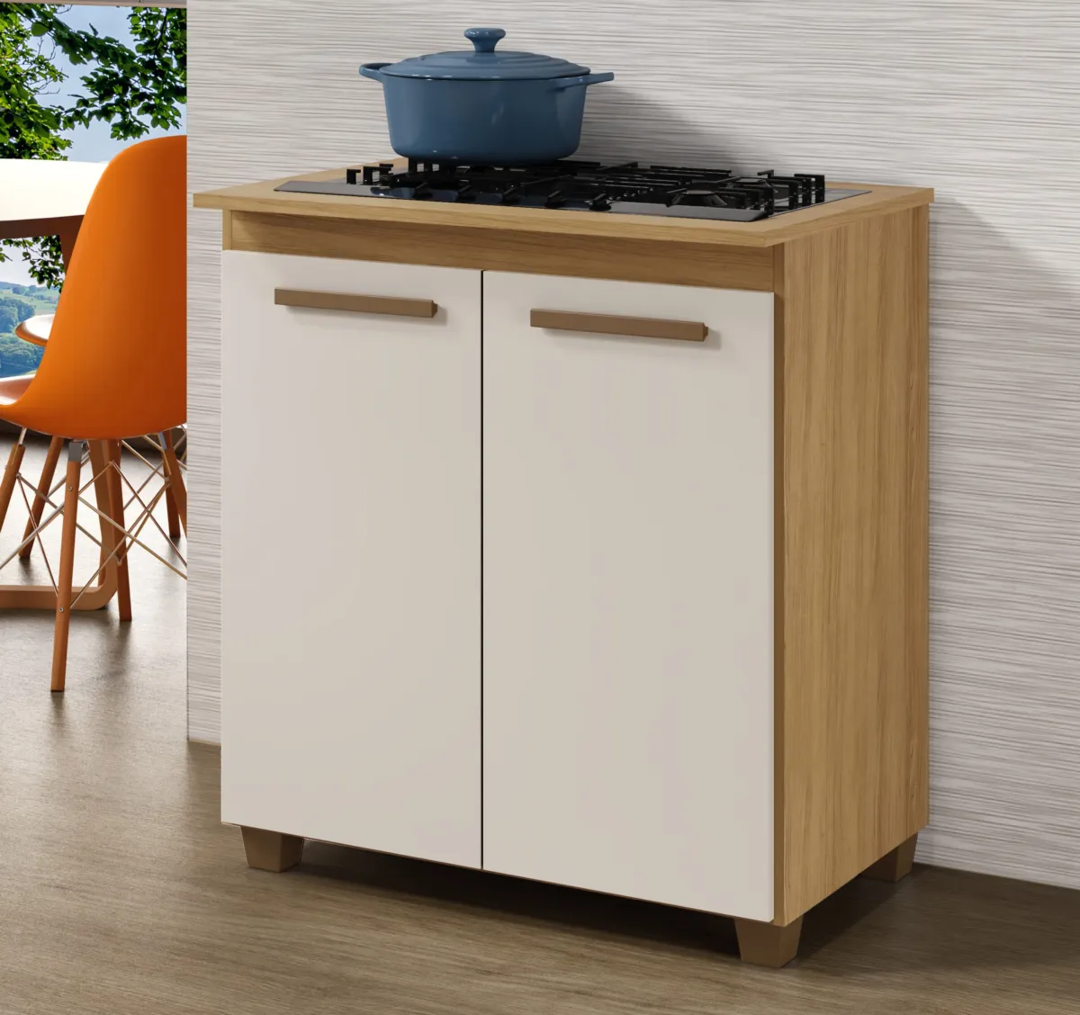 Balcao CookTop Fox 78 4 Bocas com Tampo com Recorte 53,5 x 35 Cinamomo.Off White Arte Moveis — Balcao Fox 4 Bocas - Cinamomo/Off White