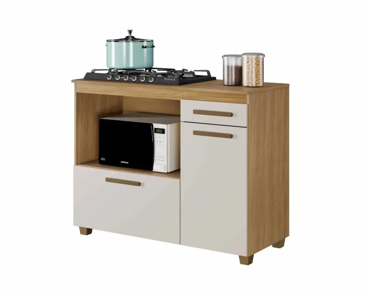 Balcao CookTop Cronus 120 4 Bocas com Tampo com Recorte 53,5 x 35 Branco Arte Moveis — Balcao Cronus 4 Bocas - Cinamomo/Off White