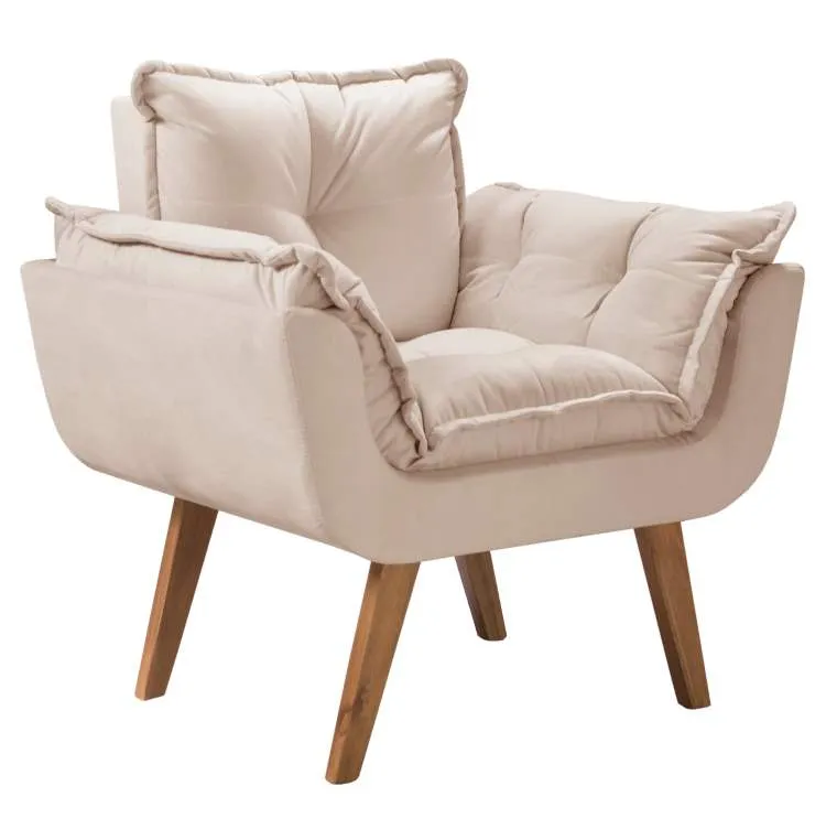 Poltrona Jamile Shalom — Veludo Suede - Bege Claro
