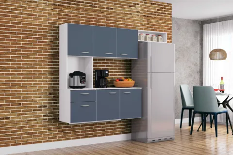 Cozinha Suspensa com Balcao Isis 180 Branco.Cinza Poquema